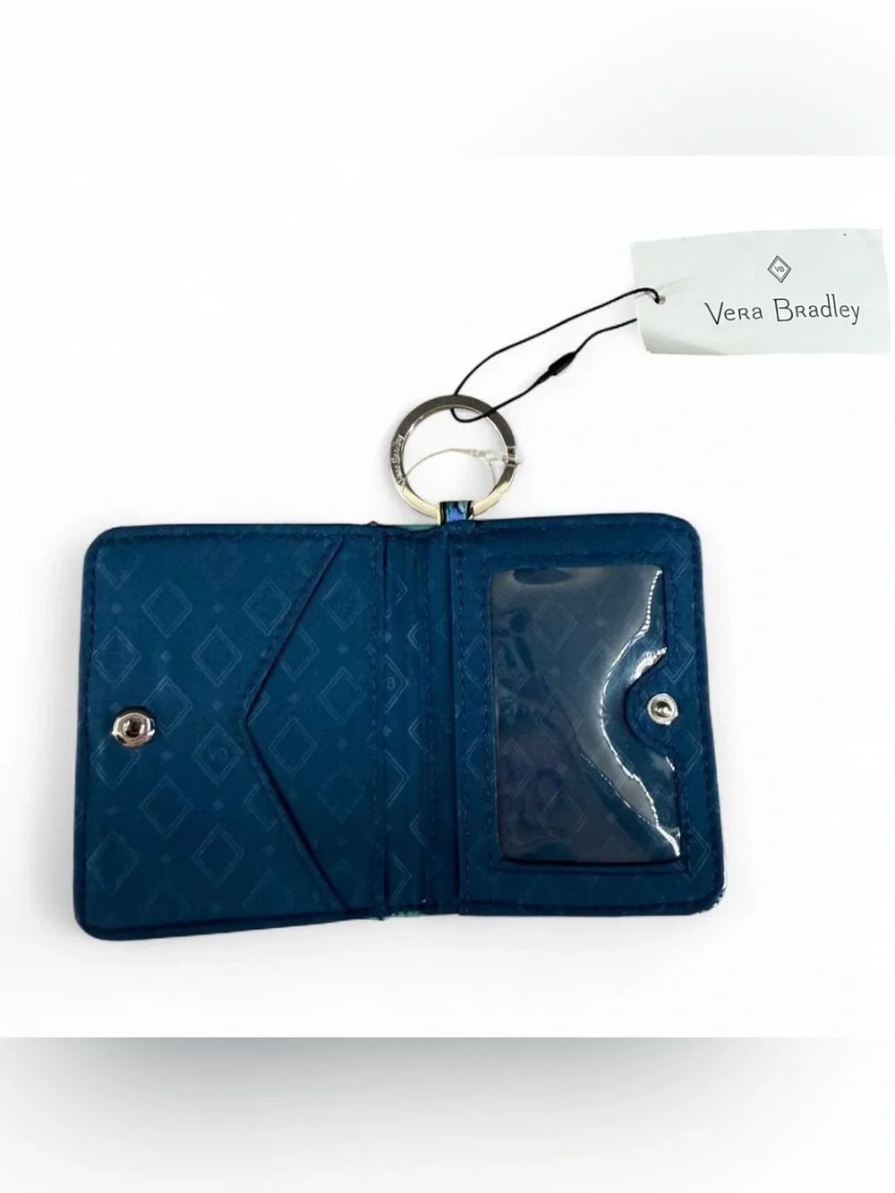 Vera Bradley Campus Double ID Wallet Keychain Peacock Garden Teal Quilted NEW - Picture 3 of 8